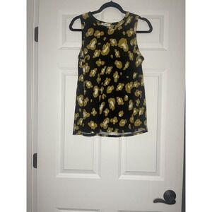 Bombom sleeveless Stretchy Abstract Print Tank top small black mustard white